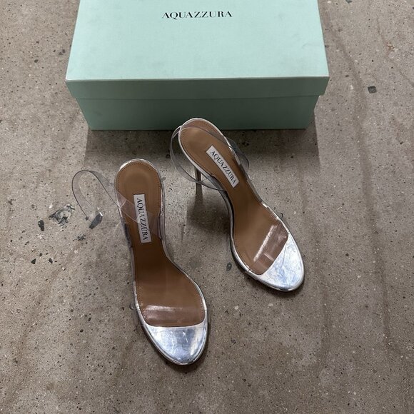 Aquazzura So Nude Plexi 105 Sandals Heels Silver - Picture 4 of 9